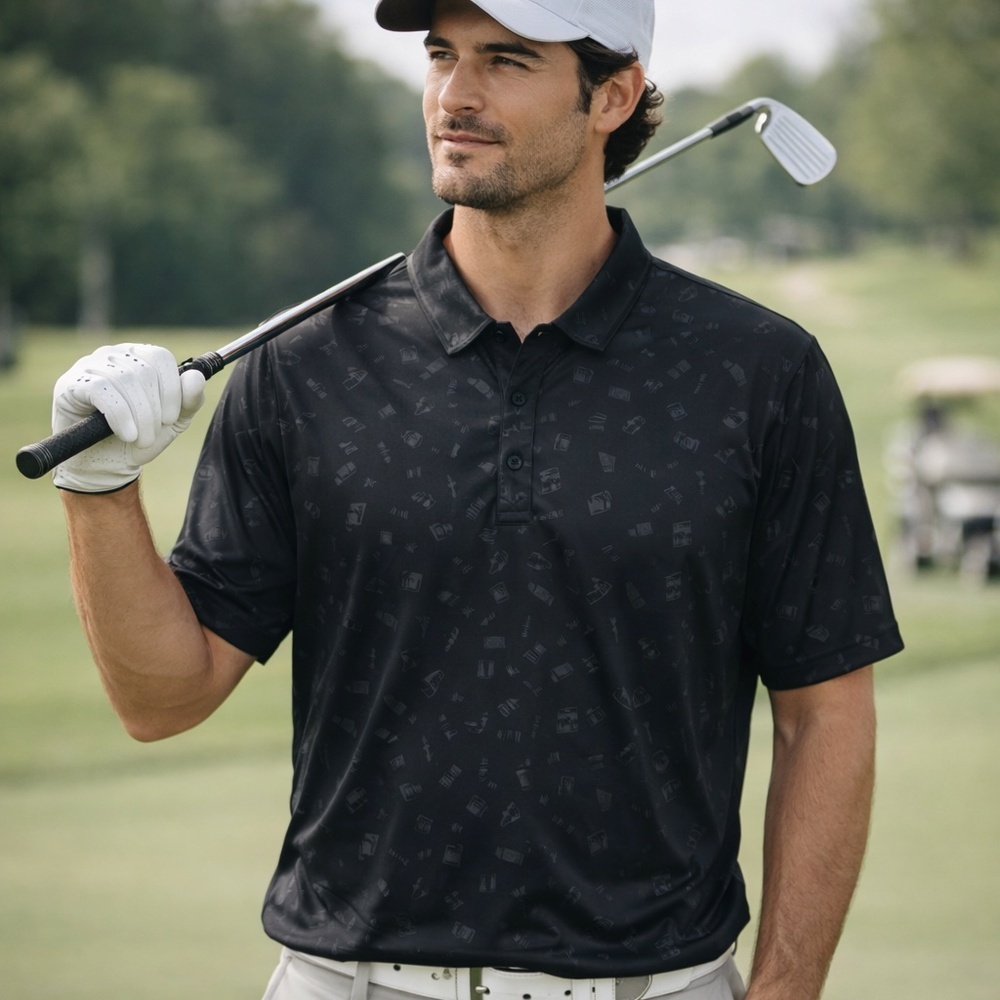 Swannies Golf Polo Shirt XL Black Deer Antler Print Performance